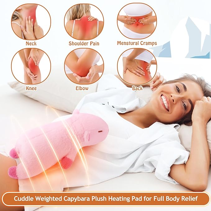 1.8lb Pink Capybara Stuffed Animals Plush Microwavable Heating Pad-Pink Capybara Heating Pads for Cramps &Period Pain Relief, Heatable & Coolable Stuffed Animals Bedtime Birthday Gift for Women Kids