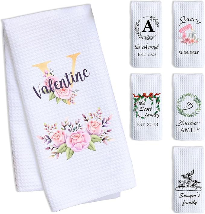ubmpj Personalized Kitchen Towel Custom Waffle Weave Towel Gift for Housewarming Wedding Friend Birthday