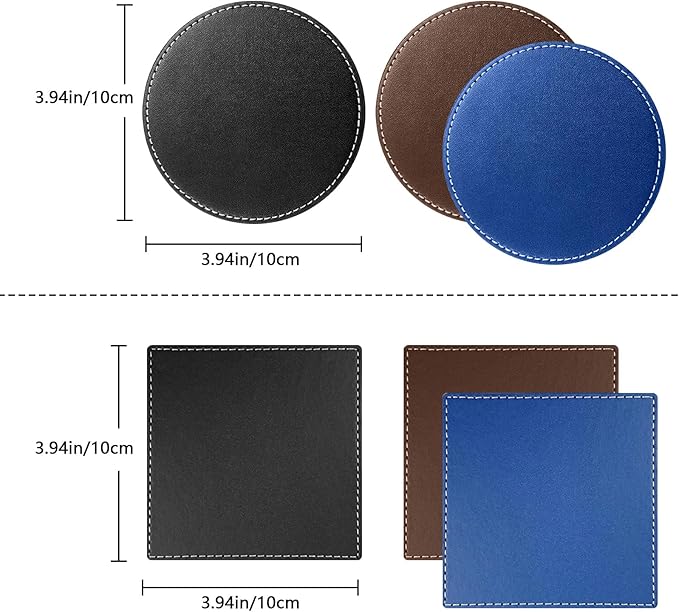 Custom Personalized Leather Coasters - Set of 6 | DIY Name, Photo, or Logo Coasters for Coffee Table, Bar, Beer, Wine | Ideal Housewarming Gift,Black
