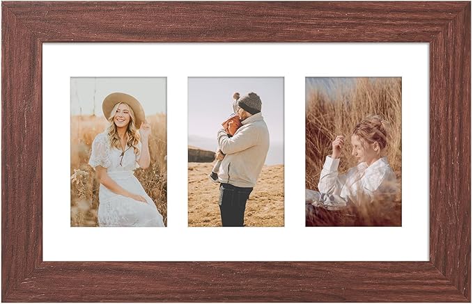 8x14 Picture Frame Display 3 opening 4X6 Picture Frame Collage,Multi Photo Frame with Mat,Plexiglass,Wall Hanging Decor,Walnut Wood Grain
