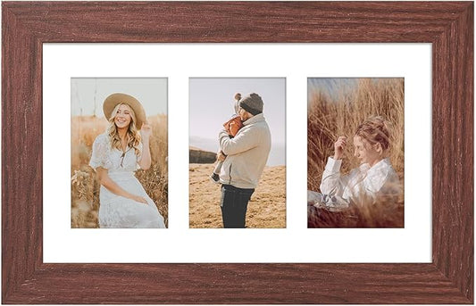 8x14 Picture Frame Display 3 opening 4X6 Picture Frame Collage,Multi Photo Frame with Mat,Plexiglass,Wall Hanging Decor,Walnut Wood Grain