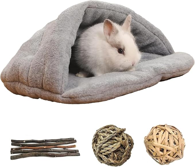 kathson Rabbit Cave Sleeping Bed Guinea Pig Hideout Cozy House Pet Soft Warm Fleece Winter Slipper Cushion Small Animal Nest Cage for Ferrets Squirrel Hamster Chinchilla Rat Hedgehog Bunny