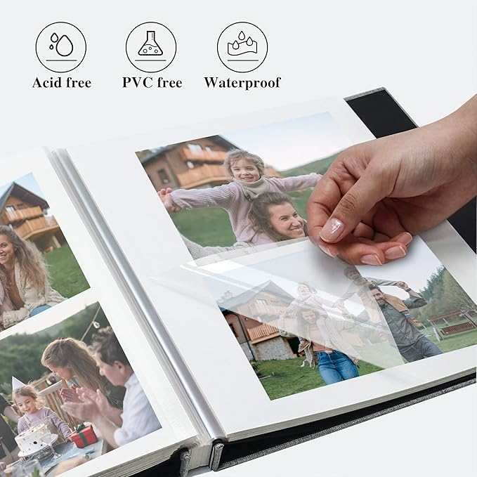 Vienrose Photo Album Self Adhesive 13x12.6 for 600 Photos Linen Scrapbook 120 Pages Khaki