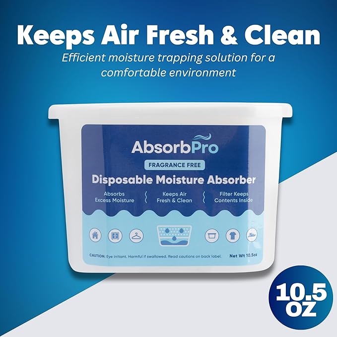 Moisture Absorber Tub Fragrance Free - 6-Pack - 10.5 oz Unscented Disposable Odor Eliminator Box & Dehumidifier for Garage, Home, Kitchen, Bedroom, Bathroom, Closet, Cars, and Boats