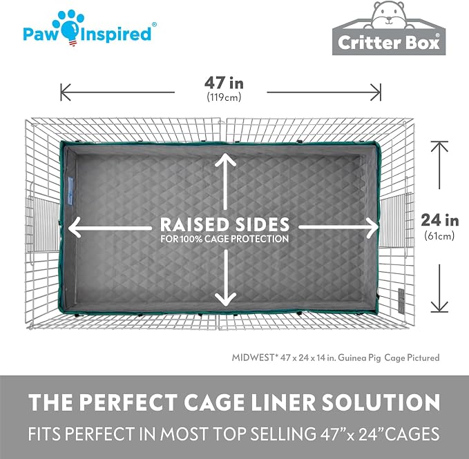 Paw Inspired Critter Box Cage Liner, Raised Sides, Midwest Size | Washable Fleece Bedding for Guinea Pigs Rabbits, Hamsters, Small Animals, Edge Protected Pee Pads