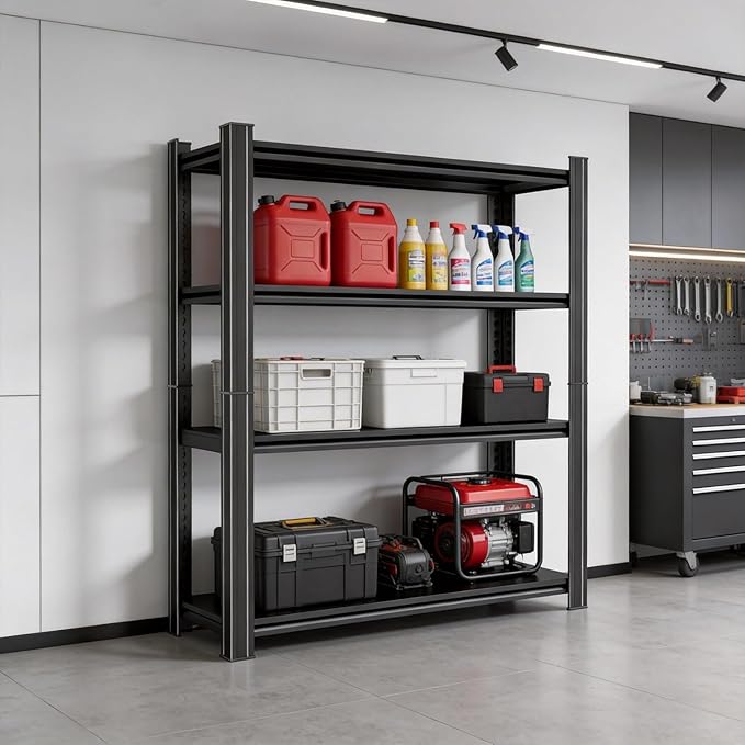Metal Garage Shelving Unit, Heavy Duty Adjustable Storage Shelves, Steel Shelving, 2000 lbs Capacity Shelves for Heavy Tools and Equipment, 4 Tier, 35.4" Wx 15.7" Dx 54.3" H