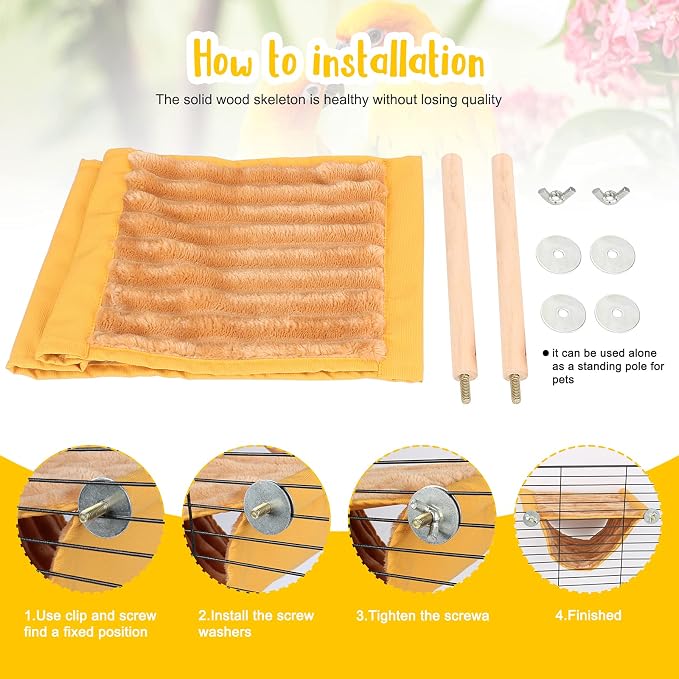 BWOGUE Bird Nest Bed Hanging Hammock, Parakeet Bed for Cage, Cockatiel Bed | Warm Fleece Snuggle Hut, Double-Layer Comfort, Wooden Perch Setup, Washable Hammock