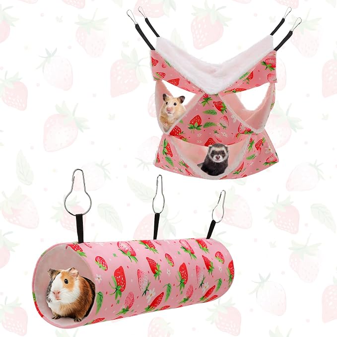 2 Pcs Guinea Pig Ferret Hammock Set, 3 Tier Hammock, Tunnel Bed | Small Animal Cage Accessories , Easy Installation, Suitable for Hamster Sugar Guinea Pig Ferret Squirrel Chinchilla