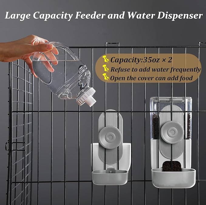 Kenond 35oz Rabbit Feeder,Bunny Water Dispenser,Pet Water Bottle for Cage | Hanging Auto Ferret Food Water Dispenser, Auto Gravity Pet Feeder and Waterer Set, Cage Cat Food Bowl Dog Feeding Station