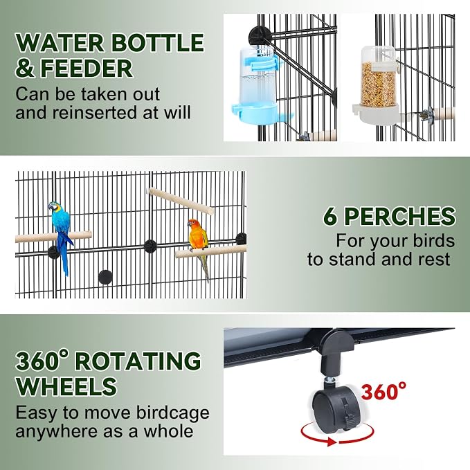 VISCOO Encrypted MetalBird Cage (46" x 36" x 12") for Parrot Parakeets | Bird Cages with Wooden Perches,Slide-Out Tray, Water Bottle & Feeder, for Parrot,Parakeets,Cockatiel,Small Mid-Sized Birds