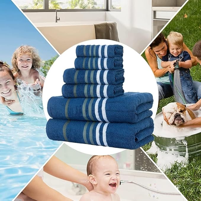 CASA COPENHAGEN Exotic 6 Pieces Towel Set- Navy, 525 GSM 2 Bath Towel 2 Hand Towel 2 Washcloth, Designed in Denmark Made of Soft Egyptian Cotton for Bathroom, Kitchen & Shower
