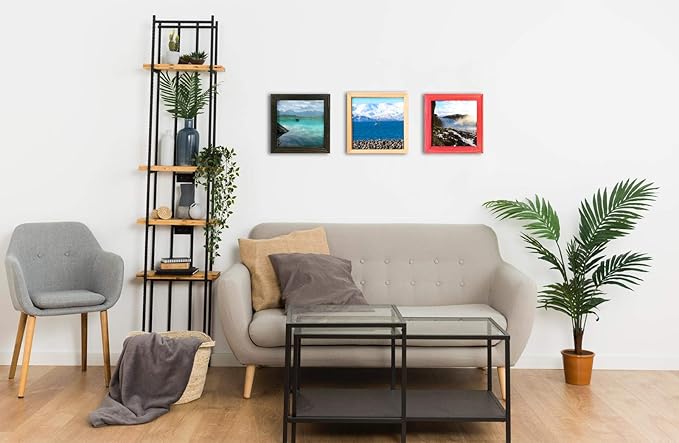 Rustic Wooden Square Picture Frames 8x8 - Set of 2-100% Natural Solid Eco Wood with Real Glass for Wall Mounting and Tabletop Photo Frame - Red