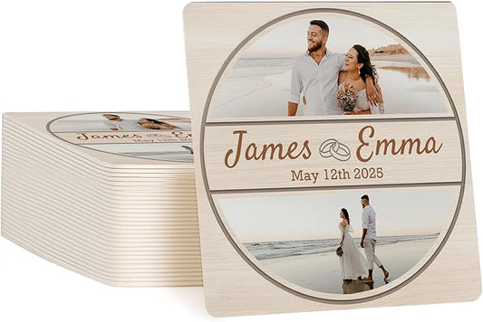 20 Pack Personalized Wedding Coasters, Custom Cardboard Coasters for Drinks with Photo Print and Text, Keepsake Wedding Favors and Gifts for Couples, 4x4 Square, Design 5