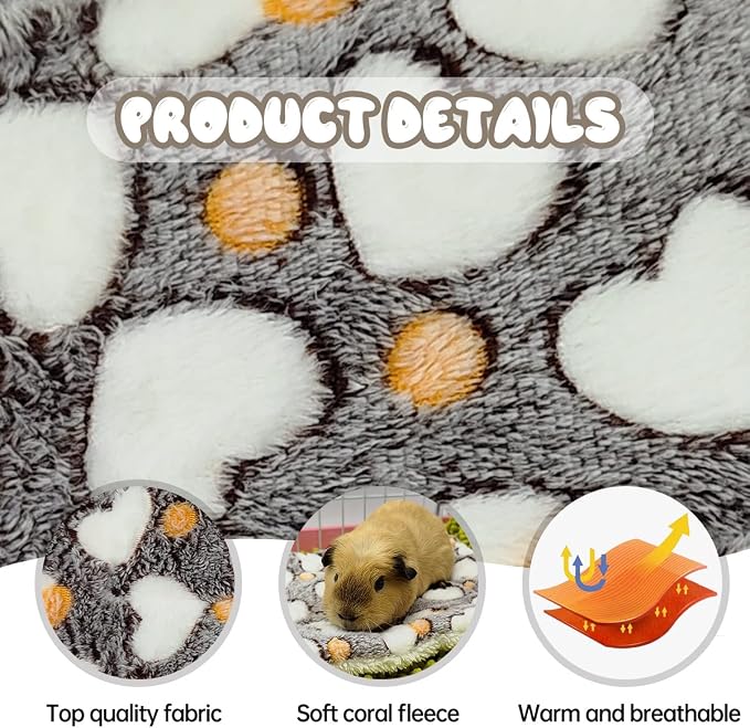 EAEDMY 4 Pieces Guinea Pig Bunny Comfortable Bed Mats Pads, Rabbit Warm Soft Bed, Hamster Bedding Pad Mats for Small Animals Chinchilla Hedgehog Baby Cats (14.9"X11.8", 1.Hearts Pattern)