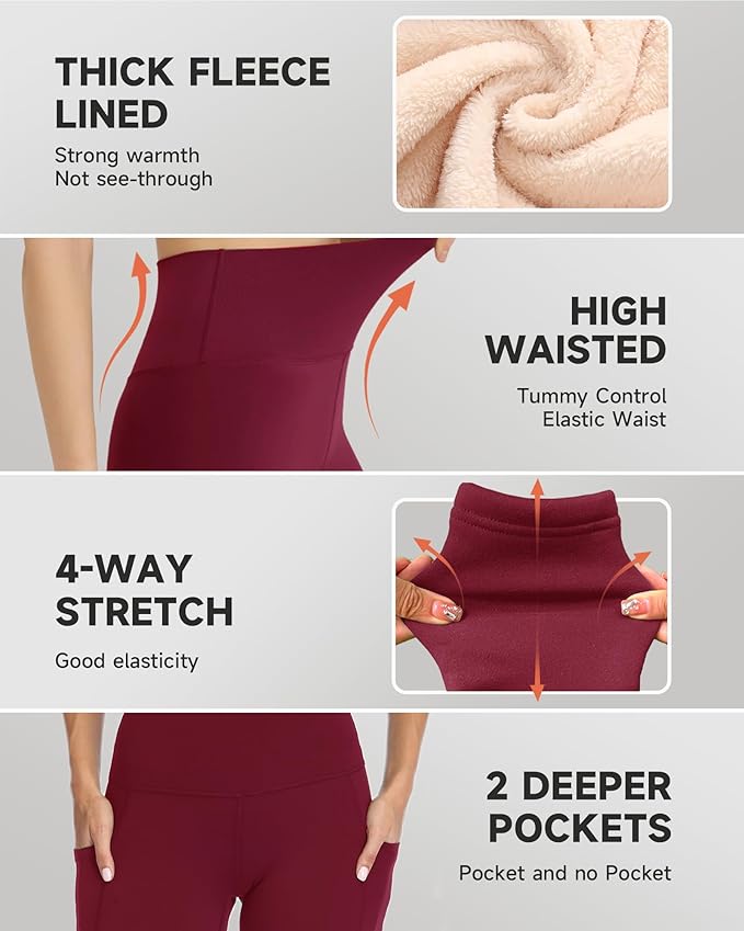 GAYHAY Fleece Lined Leggings for Women – Thick Winter Warm Thermal High Waisted Tummy Control Workout Yoga Pants