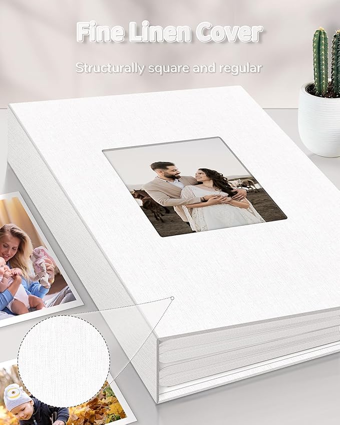 Photo Album 4x6 with 300 Pockets,Slip-in Picture Albums,Linen Cover Memory Book with Front Window,White Page Vertical Photo Book for Wedding,Family,Anniversare,Baby,Vacation