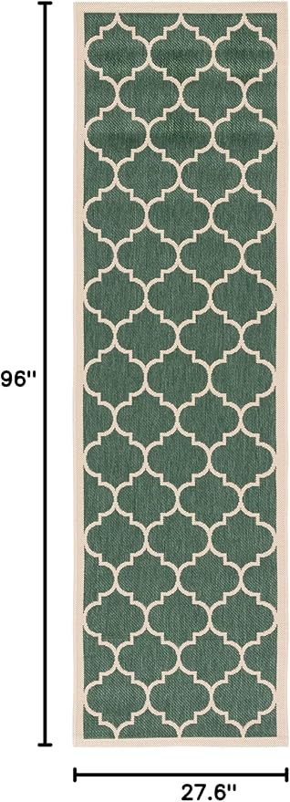 SAFAVIEH Washable Rug Outdoor Courtyard Collection - 2'3" x 8' Runner, Dark Green & Beige, Non-Shedding & Easy Cleaning, Ideal for Patio, Entryway, Mudroom, Hallway, Kitchen (CY6914-322)