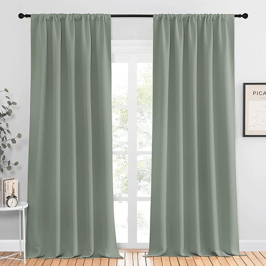 NICETOWN Window Curtains Blackout Drapes - Thermal Insulated Solid Rod Pocket Blackout Curtains/Draperies for Living Room (Sage Green, One Pair, 52 by 95-Inch)