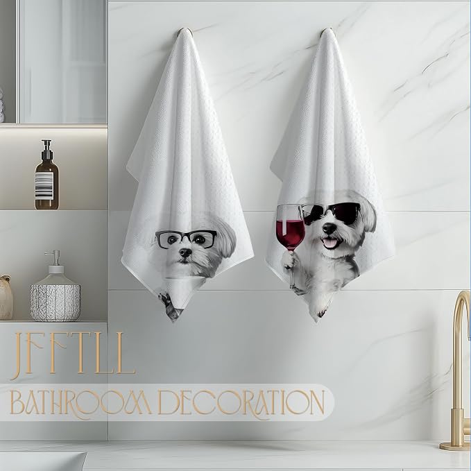 Funny Maltese Kitchen Towels Set of 2, Funny Kitchen Decor, Coffee Station Wine Dog Decor, Maltese Owner Gift Hand Towel, Dining Room Decorative Tea Towel Dish Towels 16x24 Inch