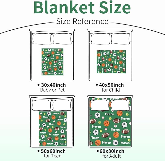 Personalized Ball Blanket with Name for Boys, Custom Name Blanket for Kids Ball, Soft Flannel Ball Toddler Blanket Customized Gift for Birthday Christmas Baby Shower Newborn Gift 60x80in