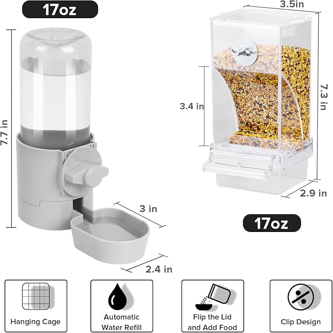 lemtrflo No Mess Bird Feeder Water Dispenser Set, Bird Feeder for Cage | Cage Accessories for Parrot, Finches, Budgies and Canaries