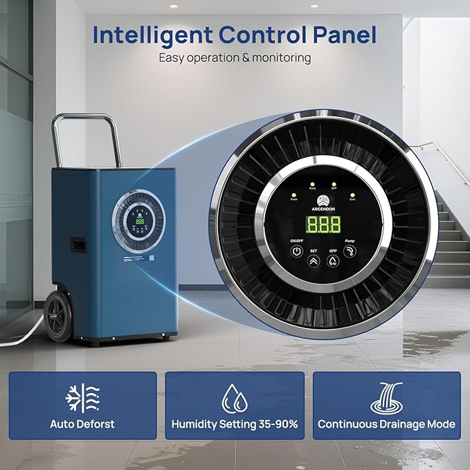 ARGENDON 170 Pints Commercial Home Dehumidifier with Pump for Basement up to 2100 sq.ft Drain Hose for Industrial Humidity Control, Water Damage Restoration, Basement, Garage, Whole House