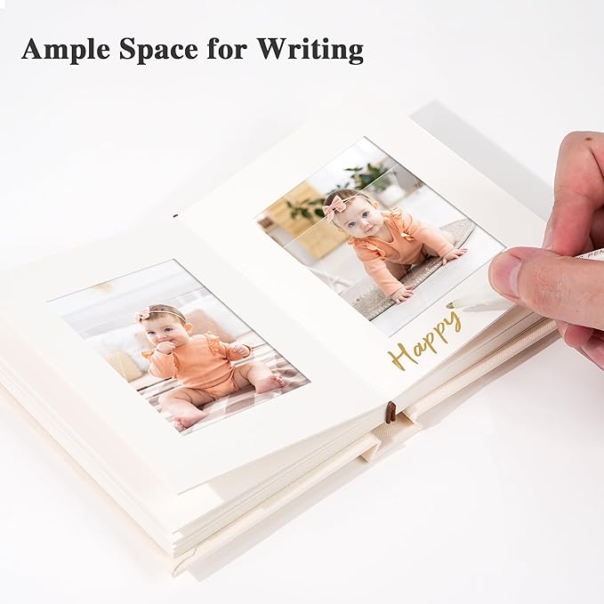 Vienrose Polaroid Photo Album with Writing Space – 2x3 Photo Album for Instax Mini & Polaroid Go, 26 Pockets Wedding Travel Scrapbook, Small Linen Album for Instant Photos, Light Green
