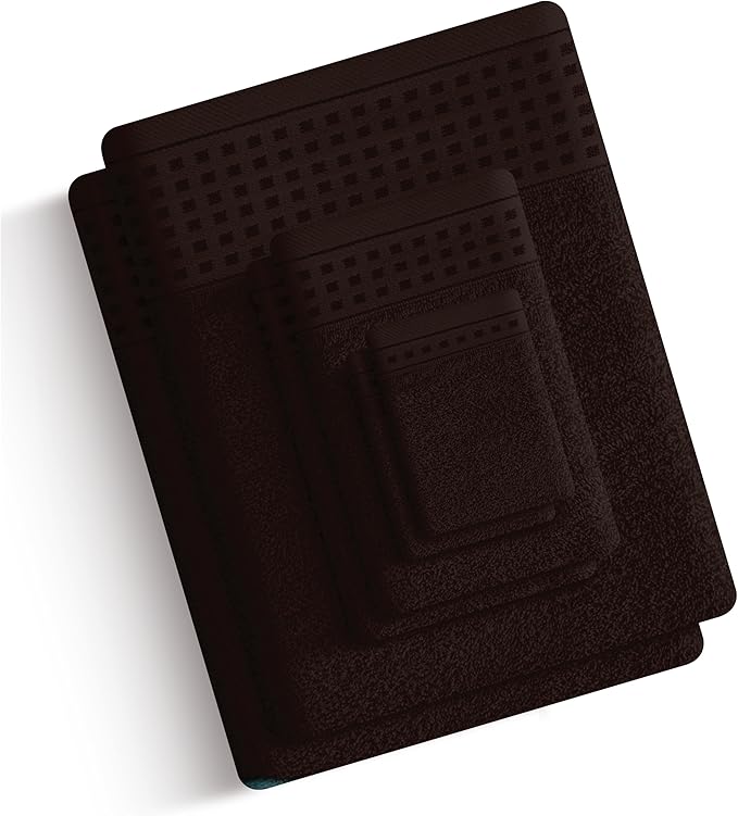 GLAMBURG Towels for Bathroom, 100% Cotton Towel Set, Contains 8 Soft Bath Towel, 8 Hand Towels, 8 Wash Cloths - Compact Absorbent Lightweight & Quickdry - 24 Piece Bathroom Towel Set - Chocolate Brown