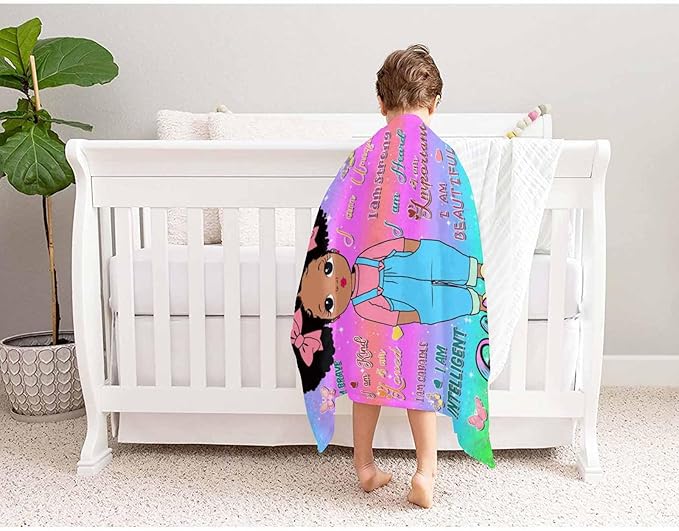 D-Story Custom Blanket with Name Text, Customized Flannel Throws Blankets Personalized Blanket Black Girl Blanket for Adults Kids Birthday Day Gift