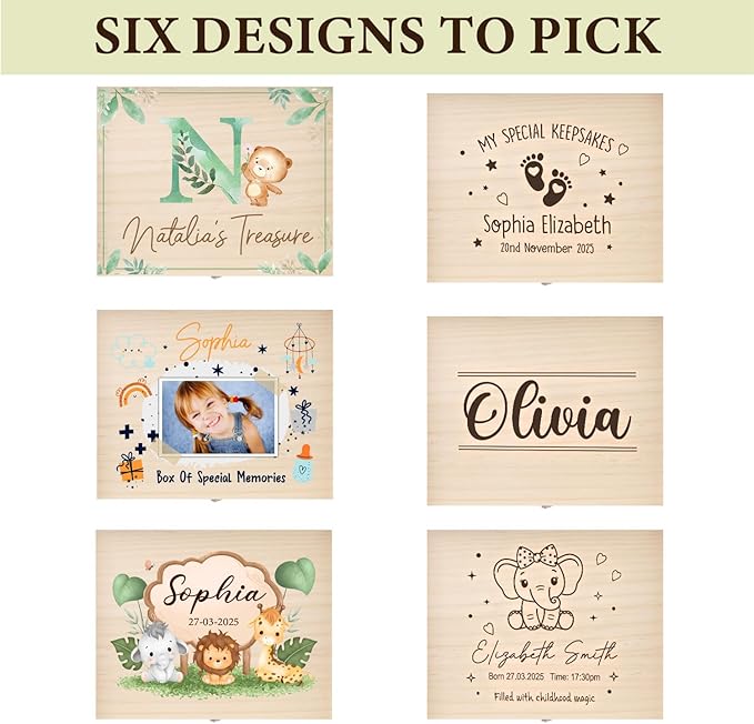 Personalized Baby Memory Pine/Walnut Wooden Box for Keepaske, Custom Newborn Gifts Engraved Wood Box with Lid, Baby Shower Gifts for Boys Girls Keepsake Storage Boxes