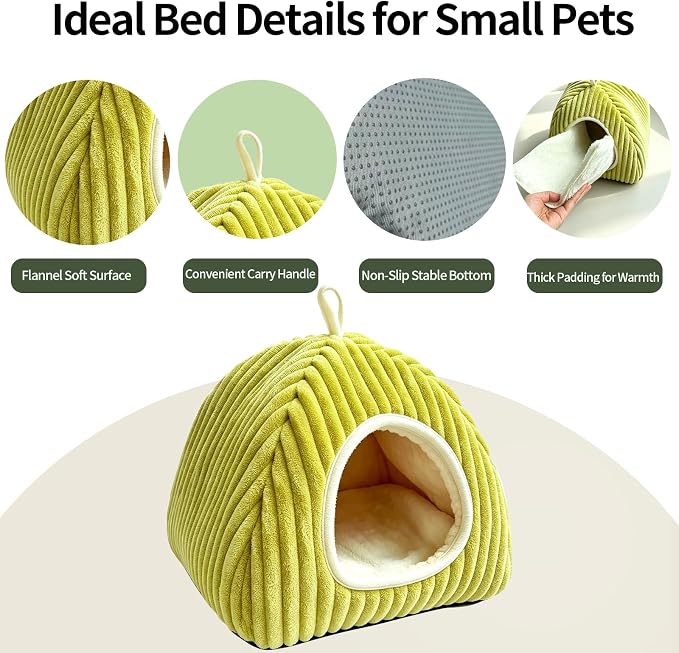 Guinea Pig Hideout Bed, Enclosed Cave for Rabbits Chinchillas | Small Animals Sleeping House with Removable Cushion, Foldable Washable Nest for Bunny, Hedgehog, Ferret, Chinchilla, Indoor