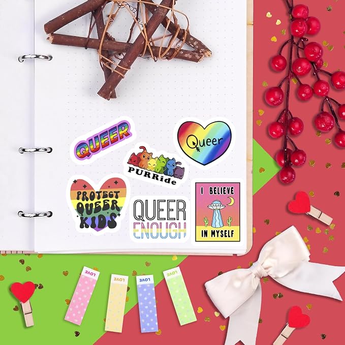 100Pcs Queer Stickers for Water Bottle and Laptop - Queer Party Supplies & Decorations, Waterproof Vinyl Decals, LGBTQ+ and Pride Stickers, Gifts for Women & Men