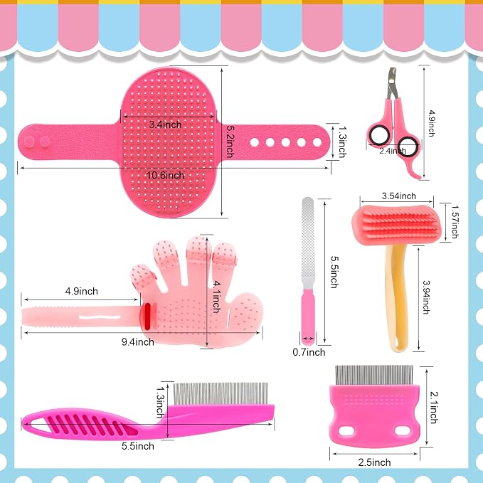 Rabbit Grooming Kit, Rabbit Brush for Shedding with Bunny Nail Clipper, Rabbit Nail Trimmers with Pet Combs for Hamster Guinea Pig Ferret by KALAMANDA(Pink)