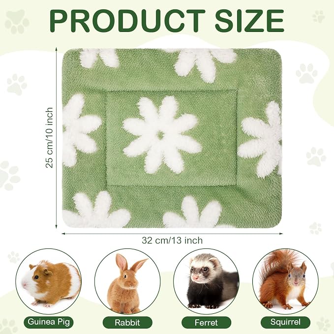 Haull 4 Pcs Waterproof Guinea Pig Bedding Soft Dog Cat Bed Crate Mat Small Animal Plush Cage Liners Rabbit Bunny Kennel Pad Reversible Cozy Pee Thickened Hamster Pad(White Flowes,13 x 10 Inch)