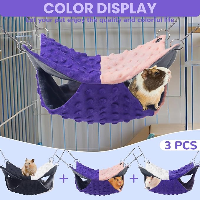 YedsIntu 3 Pcs Guinea Pig Hammock, Rat Ferret Hamster Hanging Hammock Guinea Pig Accessories for Small Animals Chinchilla Parrot Sugar Glider Ferret Squirrel (11"×11")