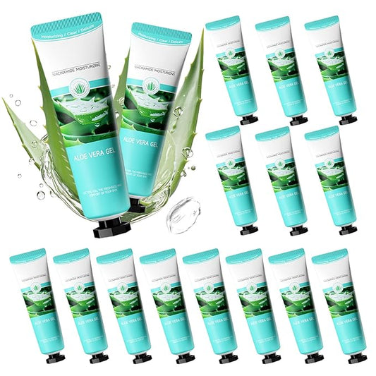 16PCS Travel Size Aloe Vera Gel,Soothing After Sun Lotion for Face and Body,Organic Hydrating Aloe Vera Gel for After Sun Care,Instant Cooling,Refreshing Face Moisturizer Set, 1.05 Oz