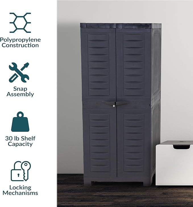 Sunnydaze 48" H Resin Garage Storage Cabinet - Garage Cabinet - Freestanding Utility Storage for Laundry Room, Office, Basement - Charcoal