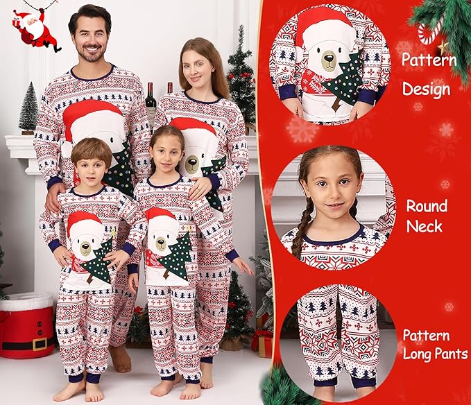 Family Christmas PJs Matching Sets, Cute Holiday Pajamas Printed Top and Pants, Xmas Jammies for Couples/Men/Women