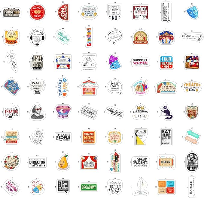 100Pcs Theatre Stickers for Laptop, Drama Stickers and Decals - Theatre Gifts - Drama Party Supplies - Gift for Women & Men