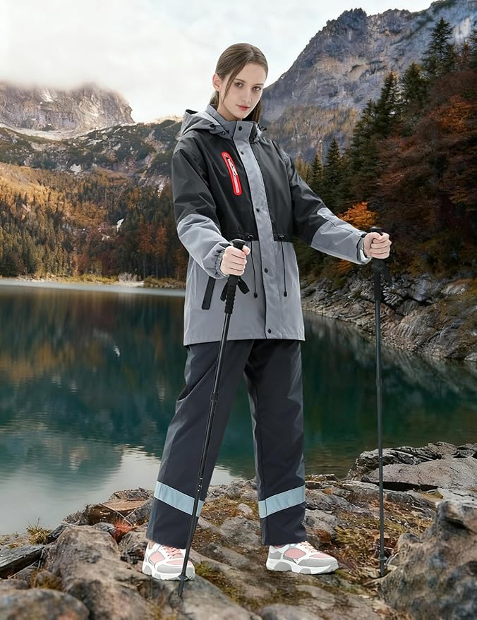 Rain Suit for Women Waterproof Hooded Rain Gear Rain Jacket and Pants 2 Piece Breathable Rain Coat Outdoor
