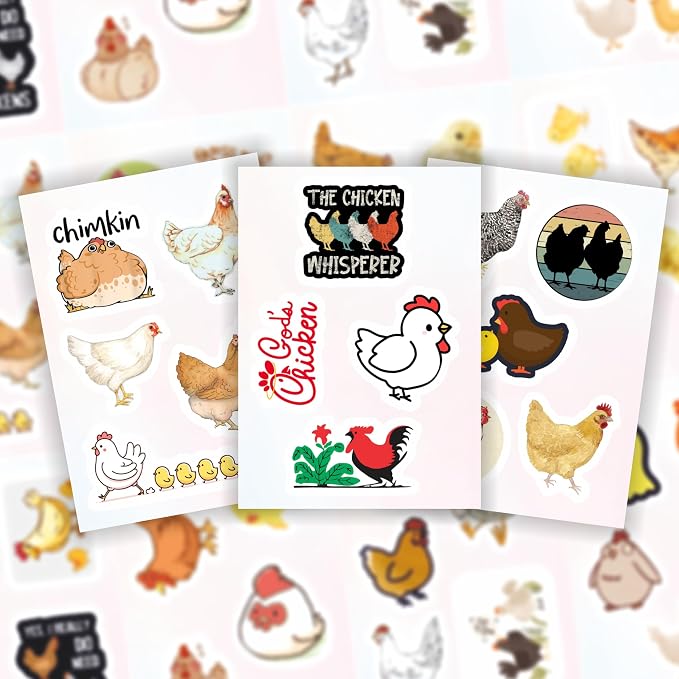 Chicken Stickers for Water Bottle and Laptop - Chicken Party Supplies & Decorations, Waterproof Vinyl Decals, Cute Animal and Farm Stickers, Gifts for Women & Men