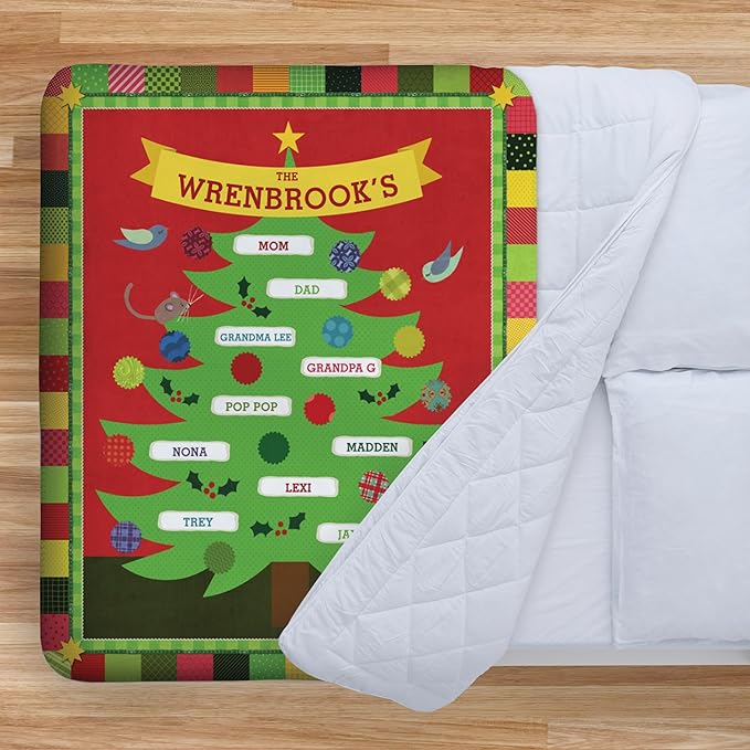 I See Me! Family Christmas Tree Personalized Blanket - Custom Name Blanket - Sherpa Throw Blanket