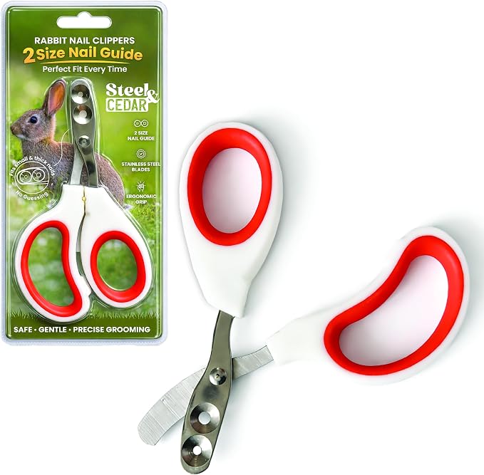 Rabbit Nail Clippers with 2 Size Safety Guide by Steel & Cedar – Professional Bunny Nail Trimmer for Safe & Precise Grooming – Stainless Steel Clippers for Rabbits, Guinea Pigs & Small Pets