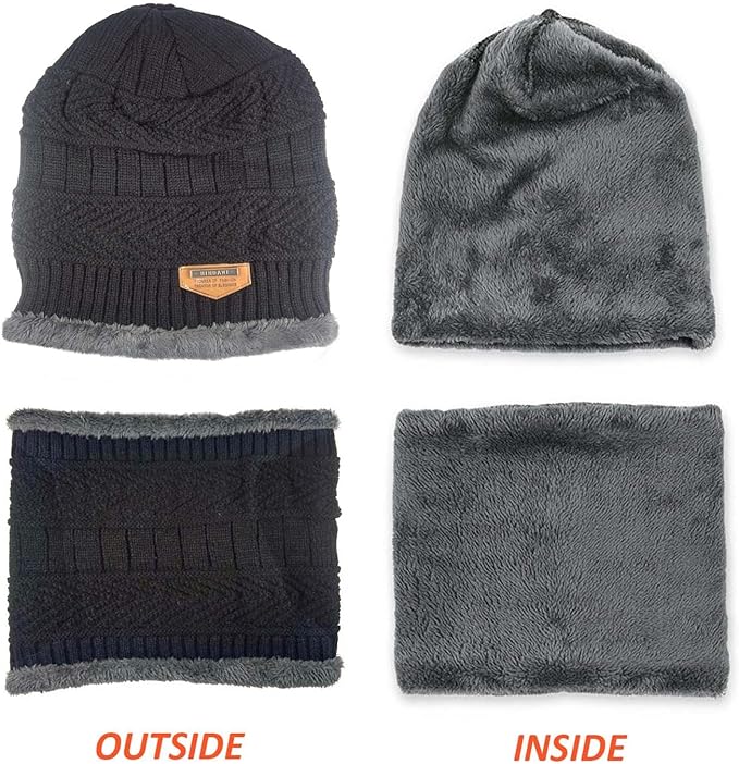 HINDAWI Winter Hat Scarf Gloves Slouchy Beanie Snow Knit Skull Cap Touch Screen Mittens Circle Scarves for Women Men
