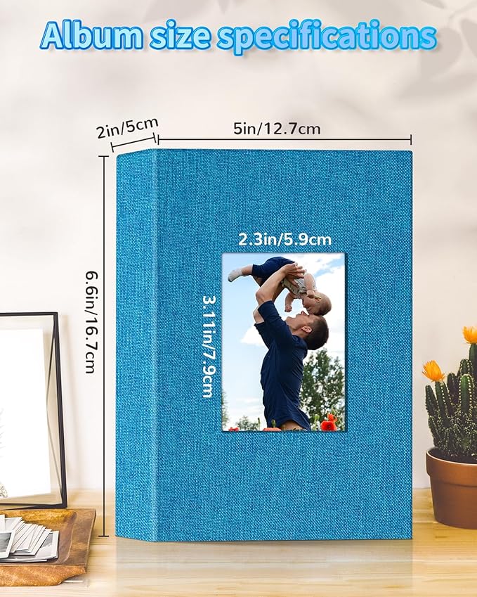 Photo Album 4x6 with 100 Pockets,Slip-in Picture Albums,Linen Cover Memory Book with Front Window,White Page Vertical Photo Book for Wedding,Family,Anniversare,Baby,Vacation