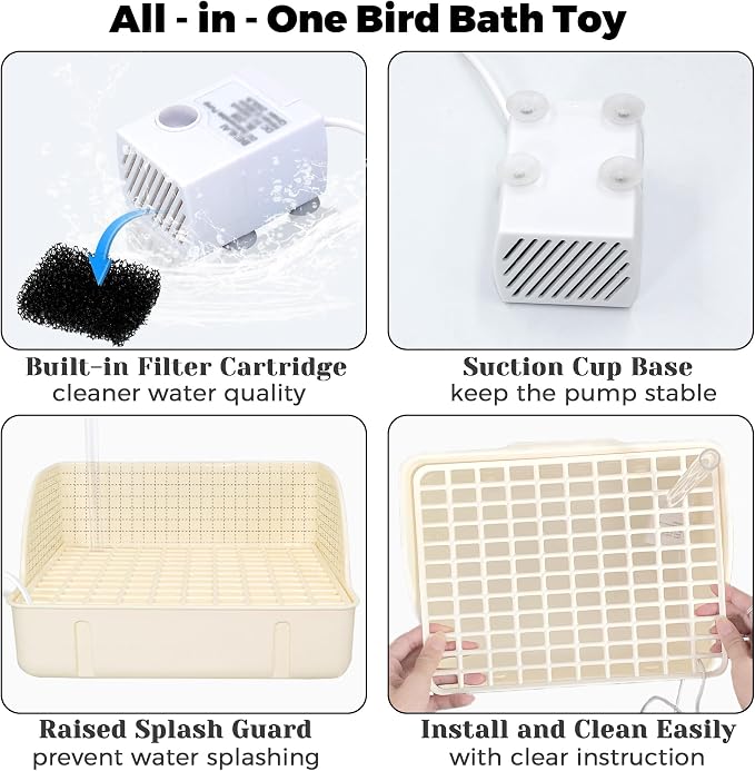 Automatic Parakeet Bird Bath with Pump & Control Valve for Tame Birds | Large Bird Shower Fountain Indoor Bathtub, Parrot Bath Tub Faucet for Pet Birds, Cockatiel, African Grey, Conure, Lovebird