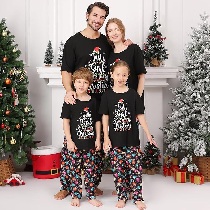 Christmas Pajamas for Family Matching Holiday PJ's Jammies Sets with Short Sleeve Tee and Pants Sleepwear Loungewear