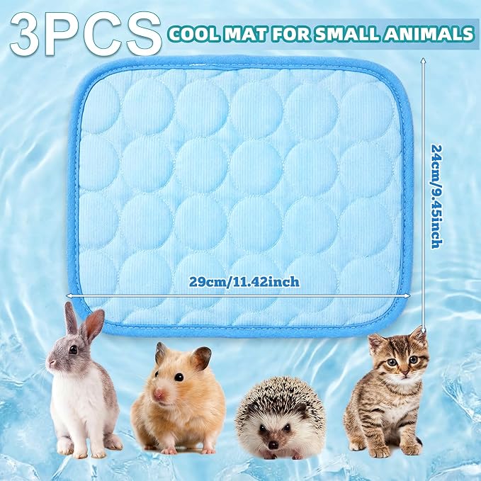 Jetec 3 Pcs Guinea Pig Cooling Mat, Small Animal Beds,Summer,Pink | 10 x 11 in Summer Ice Silk Pad for Rabbit, Hamster, Chinchilla, Rat, Warm Guinea Pig Hideout, Cozy Small Animal Cage Bed