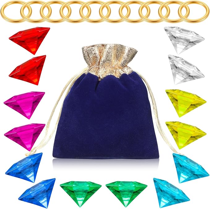 ZCYSRLQIN 25 Pcs Gold Round Rings Set Acrylic Diamond Gemstone Jewelry Alloy Halloween Party Hunting Cake Ornament Gift Bag Blue Hedgehog Power （0.9 x 1.3 inches）