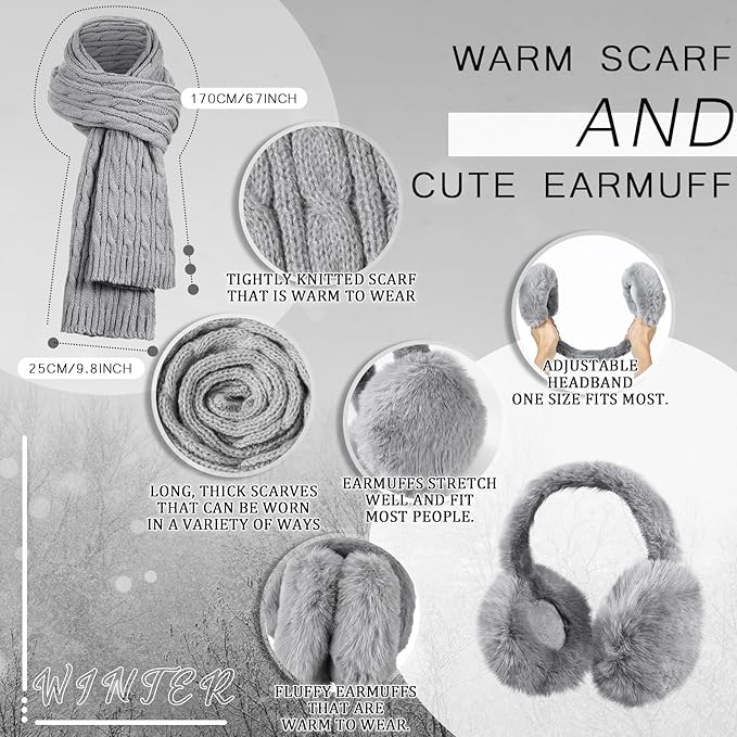 Geyoga 6 Pcs Winter Warm Set for Women Warm Beanies Hats Touchscreen Gloves Long Scarf Ear Muffs Socks Winter Gifts for Women